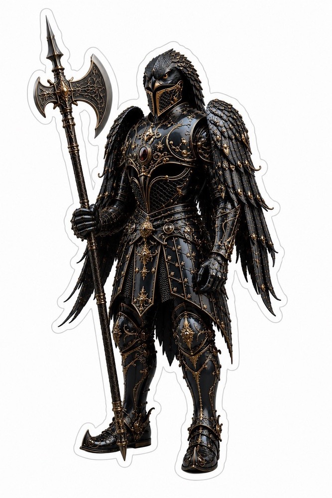 Black Winged Knight Sticker Dark Angel Warrior Vinyl Decal Gothic Armor Medieval