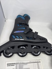 Hawk Roll USA Inline Skates Men’s/Boy’s Size 5 Black/Blue Rollerblades With Box