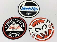 2 1/2 inch Circle Black Flys Eyewear STICKER Surf Skate Snow Party Lot of 3