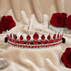 Red Crystal Horse Browband Bling Crown Style Rhinestone Leather Padded
