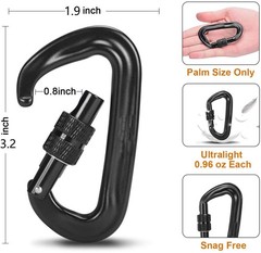 4 Pack 12KN Screw Locking D-shape Carabiner Aluminum Tree Rigging Tool