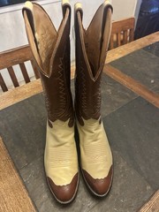 Tony Lama 6214 Western Boots Mens 11D Cowboy Brown Lizard Snip Toe Vamp USA Made
