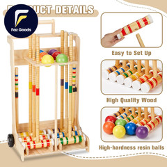 6 Player Croquet Set for Adults & Family with Rolling Wooden Stand 28″ Rubber