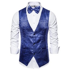 Gold Sequin Vest Men’s Single-breasted V-neck Sleeveless Vests Coat Wedding Part