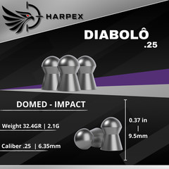 Harpex Diabolo .25 (6.35mm) Cal Airgun pellets – Domed High Accuracy 32.4gr Lead