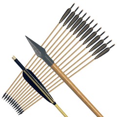 12Pcs Handmade Traditional Hunting 33″ Wooden Arrow LongBow With Broadheads Tips