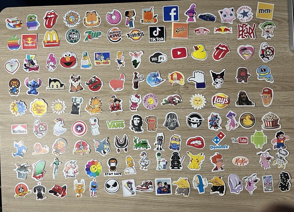 Lot of 200 + Random Pop-Culture Sticker Assortment Logos Cartoon Super Heroes