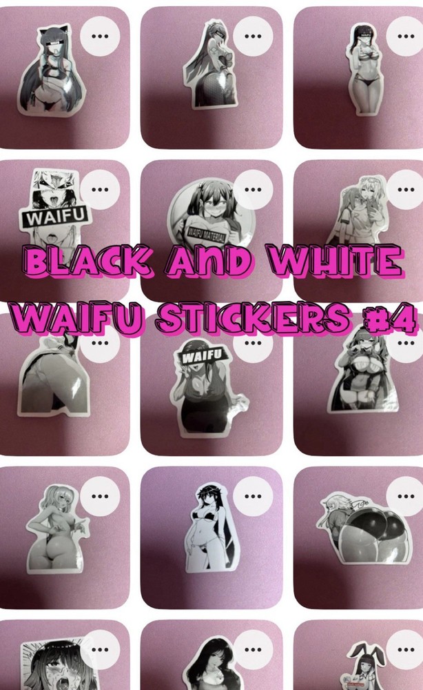 black and white waifu lewd stickers #4