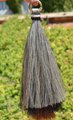 Horse Hair Shoo Shu-Fly Tassel Three Bell Mule Tail Cut -Grey/Black/Chestnut-12″