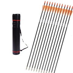 12Pcs 31″ Archery Fiberglass Arrows Spine 700 and Arrow Quiver Tube for Hunting