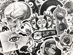 50 Cool Black and White Goth Laptop Stickers Dark Skull Tattoo Decals
