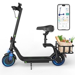 Electric Scooter with Seat & Basket 350W Motor 8.5 Solid Tires Top Speed 19mph