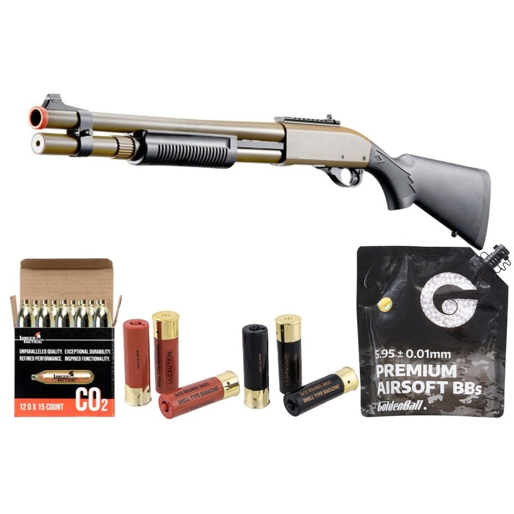 Golden Eagle M870 3/6-Shot Pump Action CO2 Airsoft Shotgun w/ Mock Shell Tube &