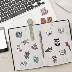 20Pcs Random Cute Raccoon Animal Cartoon Waterproof Stickers