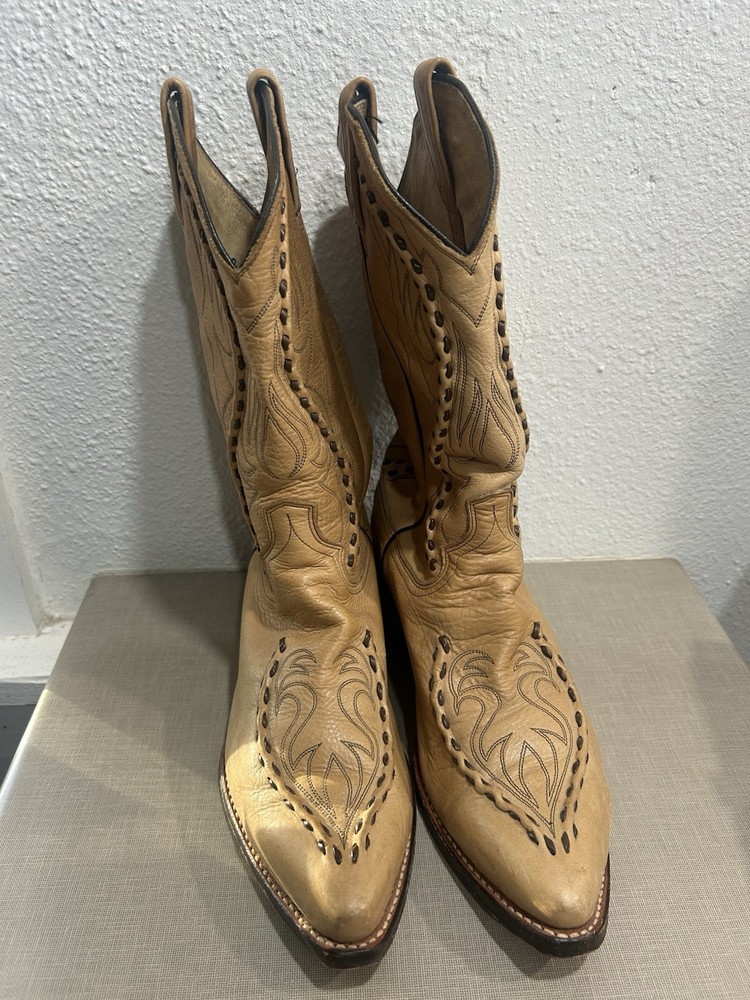 Vintage Rare Dan Post Western Leather Fancy Boots 8 1/2 EW Free Shipping