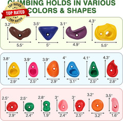 32 Rock Climbing Holds for Kids and Adults, Multi Size Colorful Plastic Wall Gri