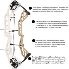 Compound Bow Arrow Set 19-70lbs Adjustable Adult Aluminum 320fps Archery Hunting
