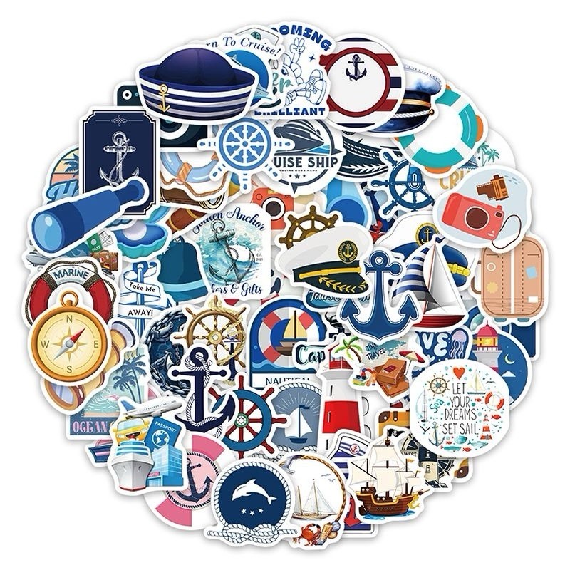30Pcs Random Nautical Cruise Travel Vacation Waterproof Sailboat Anchor Stickers