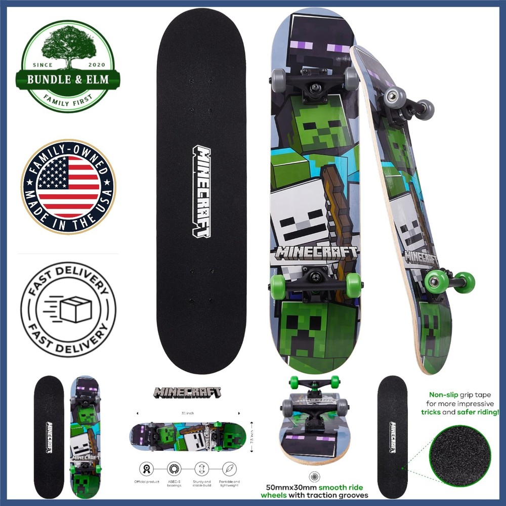 Graphic Printed Skateboard with Smooth Rolling ABEC 5 Bearings – 31 Inch