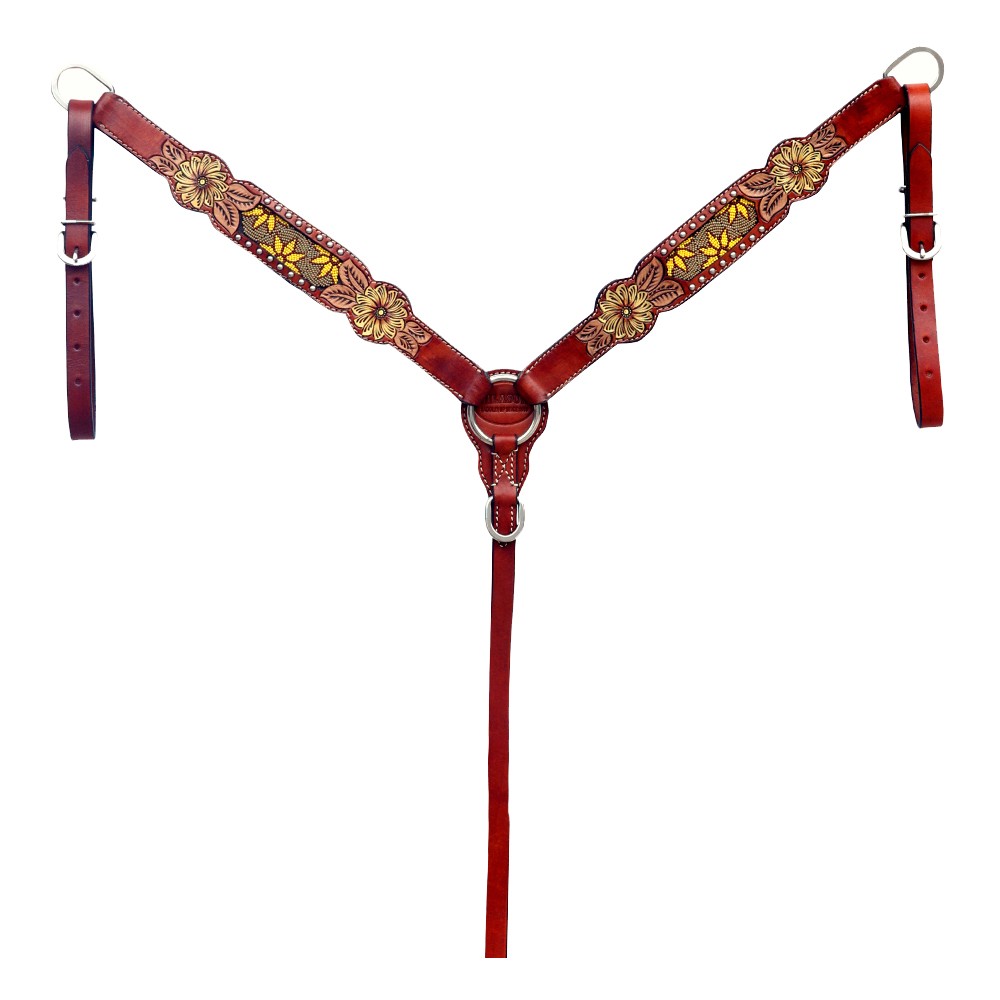 HILASON Western Horse Genuine Leather Floral Design Breastcollar Mahogany