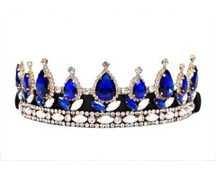 Royal Blue Crystal Horse Browband Gold Rhinestone Show Bridle