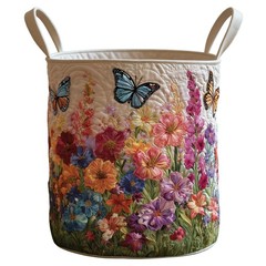 Butterfly & Flowers Quilted Laundry Basket Wildflower Landscape Storage Hamper