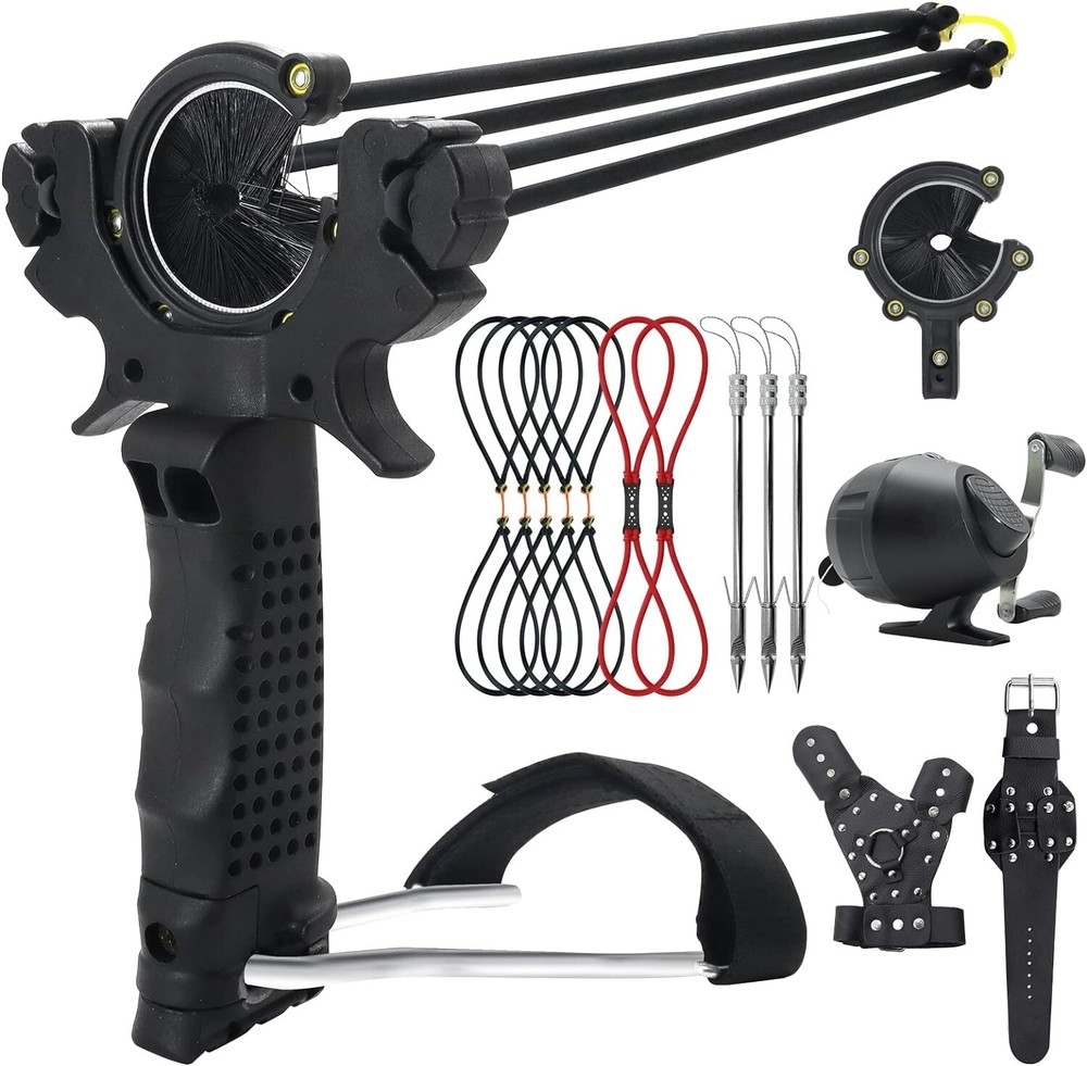 Bowfishing Catapult Slingbow Slingshot w/Fishing Reel Set Archery Bow Hunting