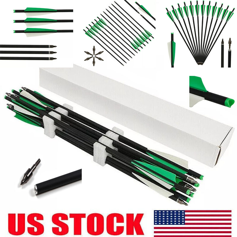 20» Hunting Crossbow Bolts Carbon Arrows 12PCS 4″ Vanes Archery Crossbow Arrows