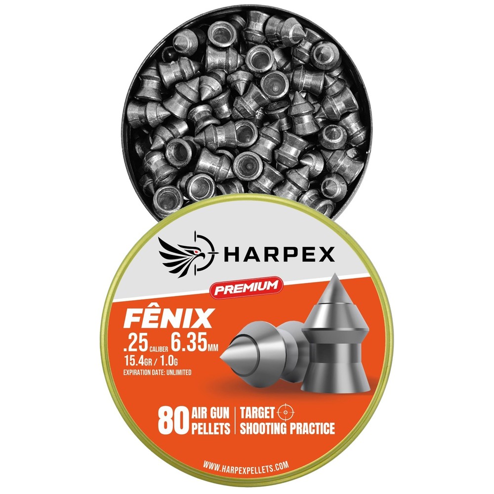 HARPEX Fenix 80 Count HIGH IMPACT POINTED 6.35mm .25 Caliber Airgun Pellets