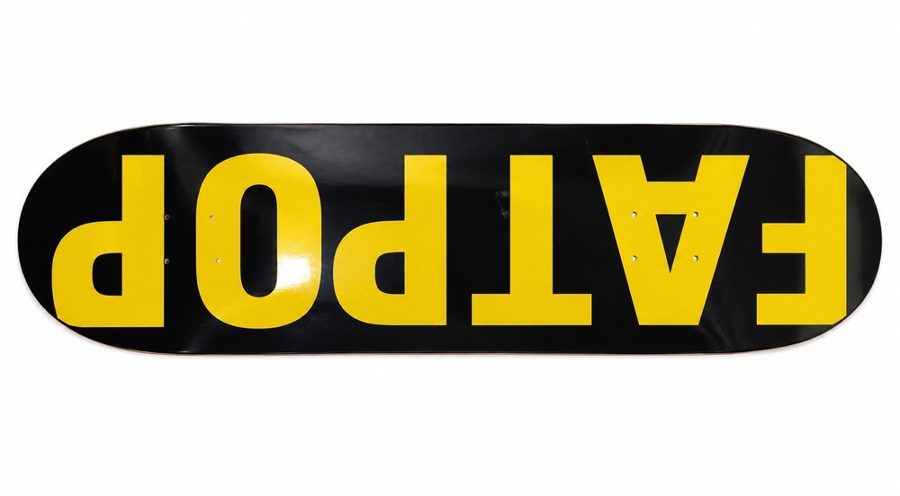 FAT POP Model Skateboard Deck Black & Yellow Logo Graphic egg shape size 10.0