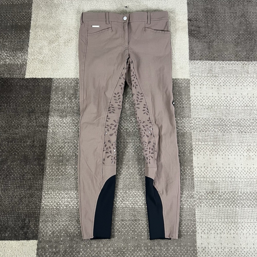 Equiline Breeches Women’s Size IT46 Brown Knee Grip Floral Equestrian