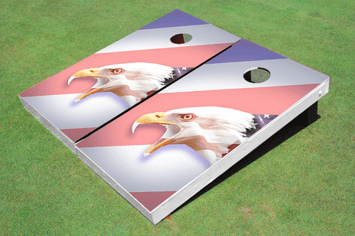 American Bald Eagle Striped Flag Custom Cornhole Board