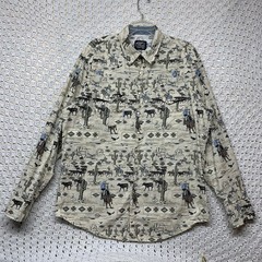 Vintage Roper Wéstern Shirt Men’s XL Beige Wéstern Animal Print Pearly Snap