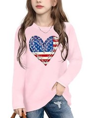 Ithalt 4th of July Outfit Kids Girls 9-10 Years Bigkid-longsleeve-bpink