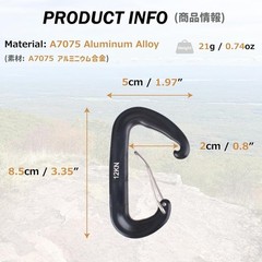 Carabiner Clips, 12 kN Aluminium D Ring Heavy Duty Lightweight Caribeaners-4 PCS