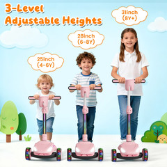Electric Scooter Kids 3-Wheel 5MPH LED Lights LCD Screen Adjustable Height