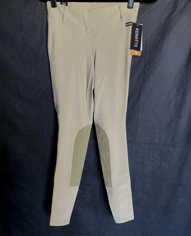 KERRITS Size M Tan Ribbed Microcord Tight Knee Patch Riding Breeches Women’s NWT