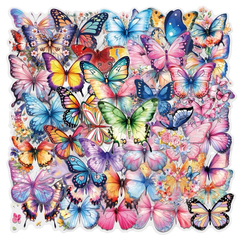 30Pcs Random Colorful Transparent PET Butterfly Nature Decal Waterproof Stickers