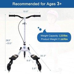 Swing Scooter for Kids, 3 Wheels Foldable Wiggle Kick Scooter Push Drifting w…