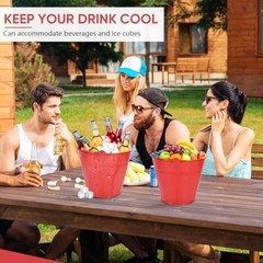 OBTANIM 7 Pack Metal Buckets with Handle Galvanized Ice 9.1 x 6.7 inch Red