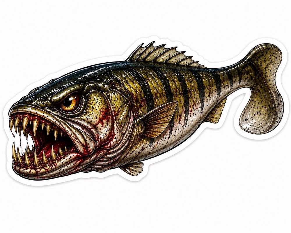 Angry Swimbait Sticker fishing lure Bass Pike Trout Decal Jig Bait