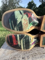 Tin Haul Western Cowboy Boots Black Leather Red Checkered Heel Racing Nascar