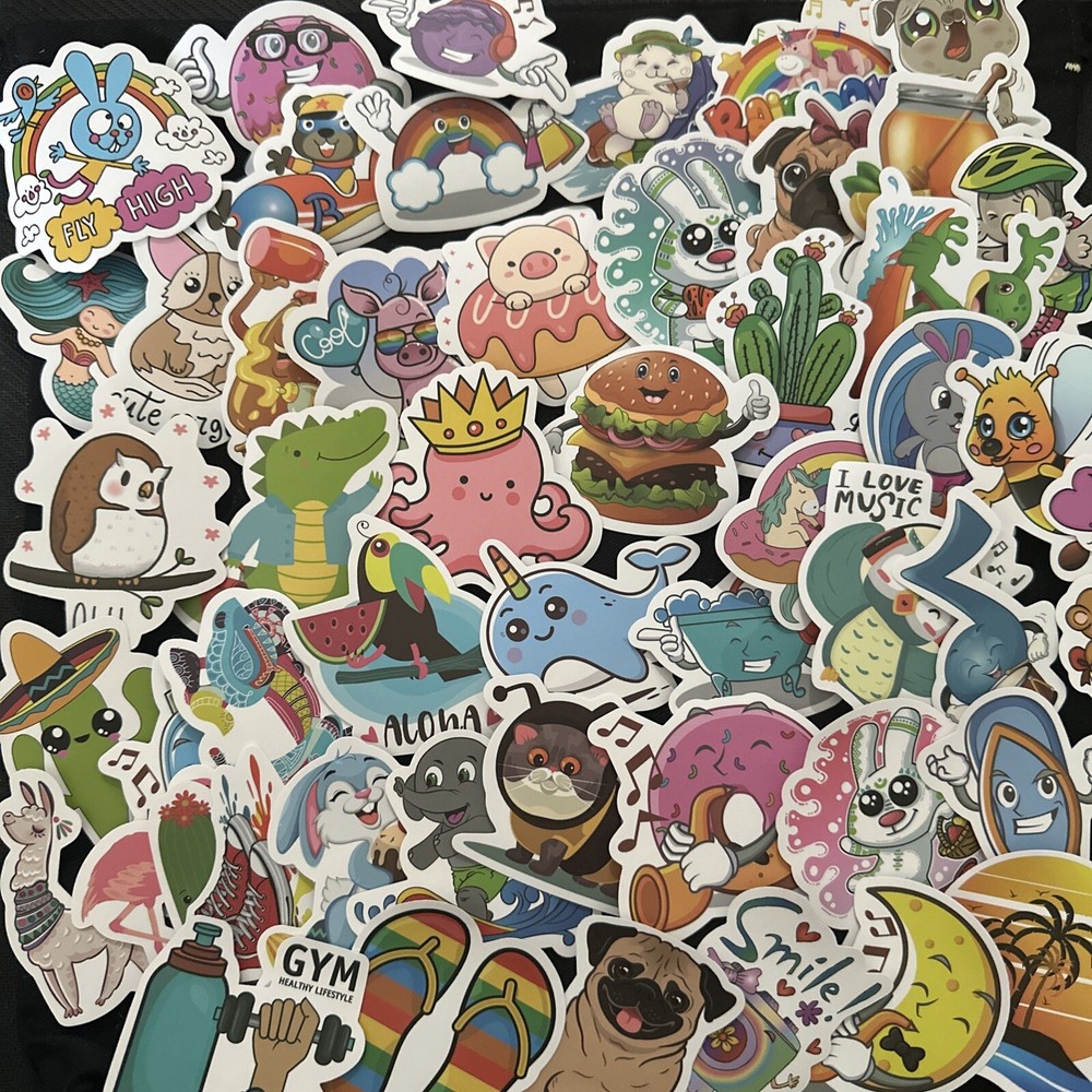 50 Mixed Colors Sticker Lot Book Fun Pack Skateboard Laptop Car Decals Kids
