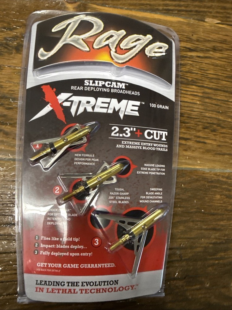 Rage SLIPCAM Xtreme Extreme mechanical Broadheads 100 Grain 2.3″ HUGE CUT!!!