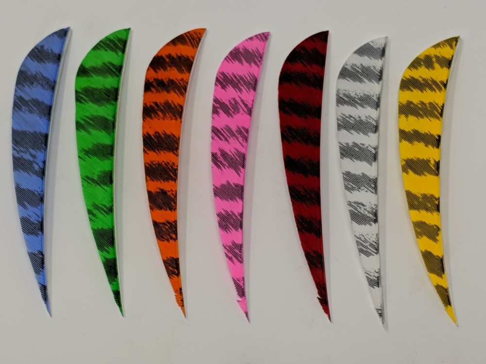 Archery Past 4″ Parabolic Barred Feathers – 12 Pack, RW or LW