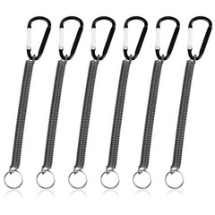 6 PCS Black Fishing Lanyards, Heavy Duty Retractable Coiled Lanyard Spring Co…
