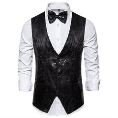 Gold Sequin Vest Men’s Single-breasted V-neck Sleeveless Vests Coat Wedding Part