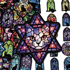 20PCS Mixed Gothic Stained Glass Medieval Black Cats Waterproof Vinyl Stickers