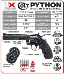 Colt Python .177 Cal Air Pistol, CO2 Revolver, BB & CO2 Bundle (2254040) Umarex