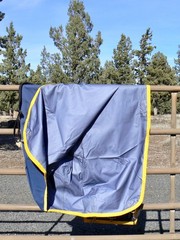 Gore-Tex Turnout Rug Dover Saddlery Classic Cover-Ups 76″ Blue Yellow Trim